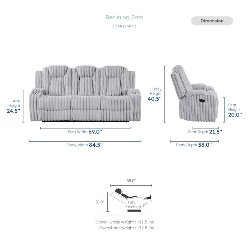 Brynda Corduroy 2-Piece Manual Double Reclining Sofa Sets