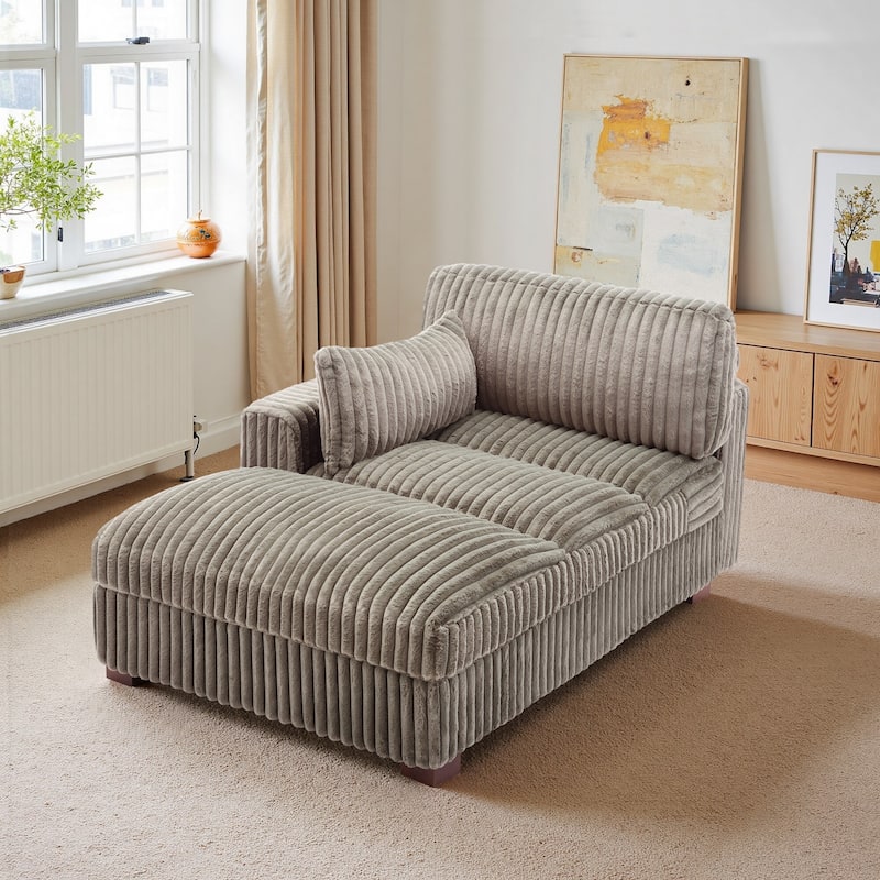 Oversized L-Shape Upholstered Chaise Lounge Sofa Couch - Left facing - Light Brown