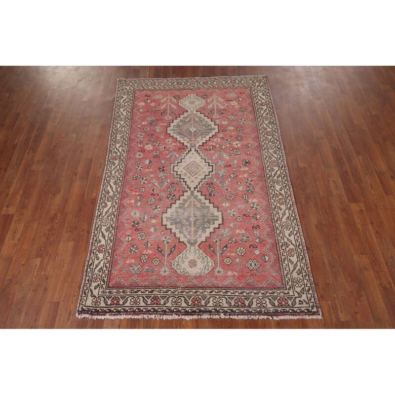 Distressed Tribal Bakhtiari Antique Persian Rug Handmade Wool Carpet - 4'3" x 6'6"
