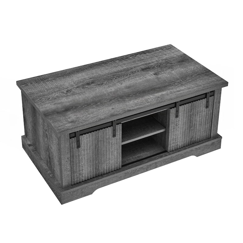 41.3 Inch Coffee Table with Storage and Sliding Wood Door