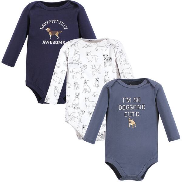 slide 1 of 1, Hudson Baby Infant Boy Cotton Long-Sleeve Bodysuits, Boy Dogs 3-Pack 0-3 Months - Boy Dogs 3-Pack