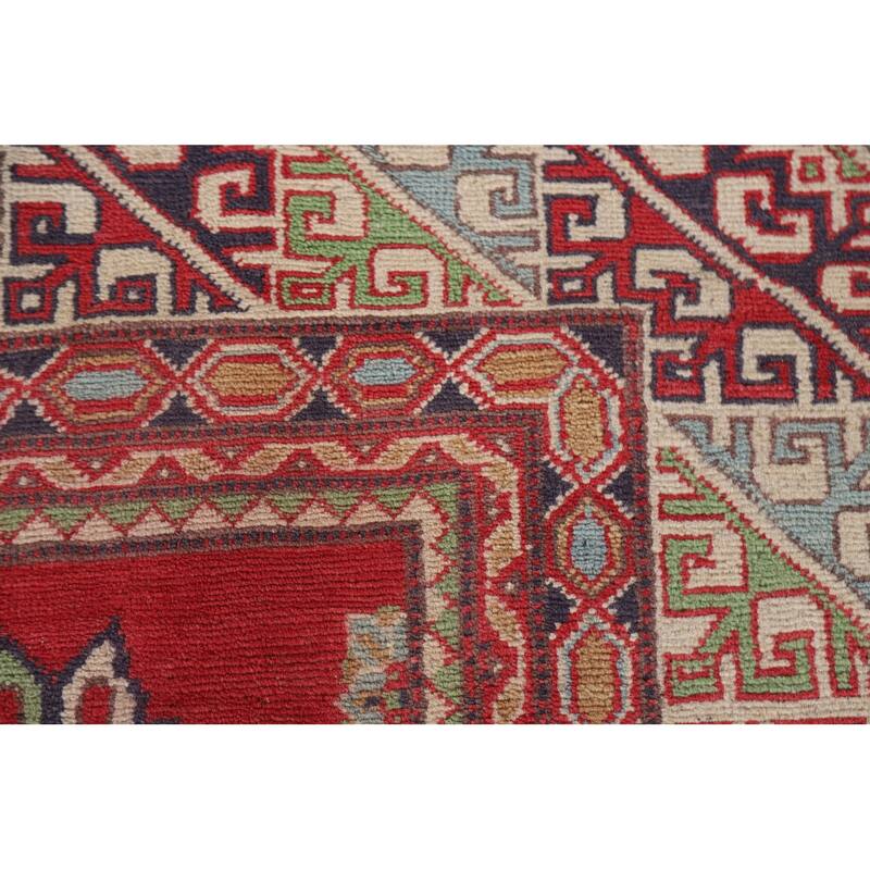 Hand Knotted Oriental 100% Wool Carpet Traditional Geometric Red Kazak Area Rug - 10' 5'' X 6' 6''
