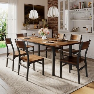 7-Piece Extendable Dining Table Set with 6 Chairs, Compact Design for ...