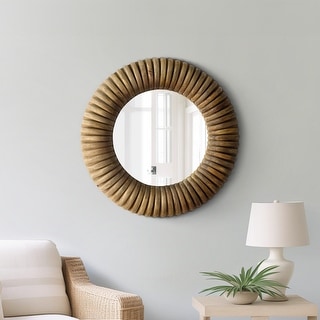 Neutral Wood Accent Mirror, Grooved Texture - 36