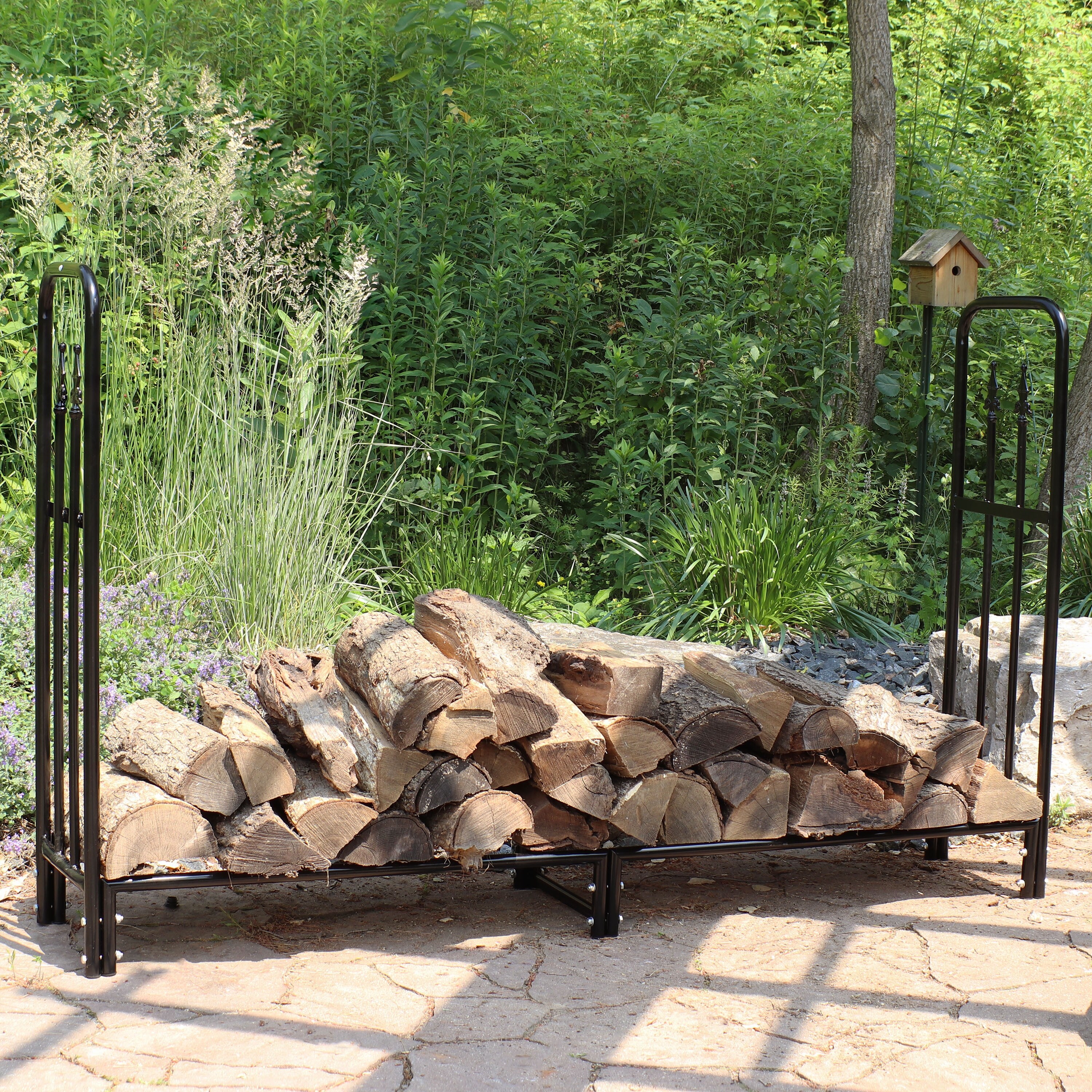 Sunnydaze Black Outdoor Decorative Steel Firewood Storage