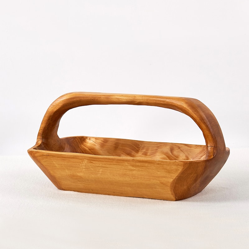 Rectangle Cedar Basket Handle for Fruit Vegetable Food Display - 16.8"x8.2"x7.8"