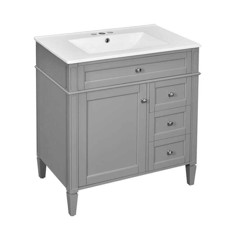 Single Sink Vanity for Bathroom Storage Cabinet with Tip-out Drawer, Small Drawer, Large Drawer, Door Rack and Adjustable Shelf