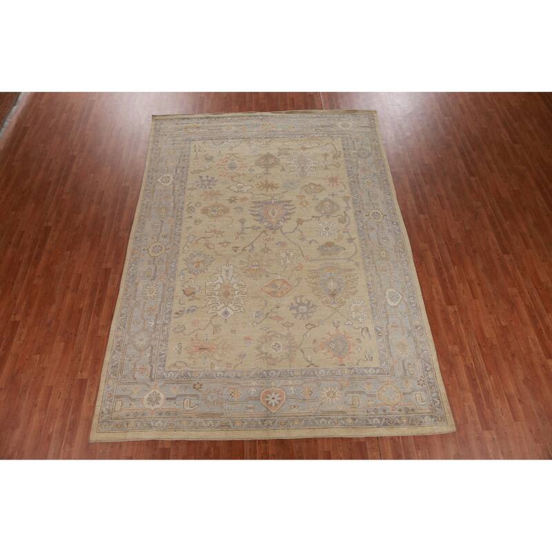 Hand Knotted Oriental 100% Wool Carpet Transitional All-Over Beige & Ivories Oushak Area Rug - 11' 10'' X 8' 5''