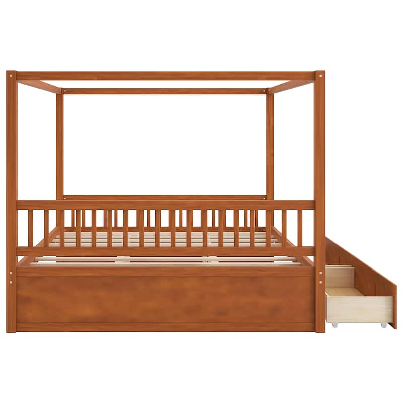 Wooden Canopy Bed with Hidden Storage Drawers by Harper&Bright Designs