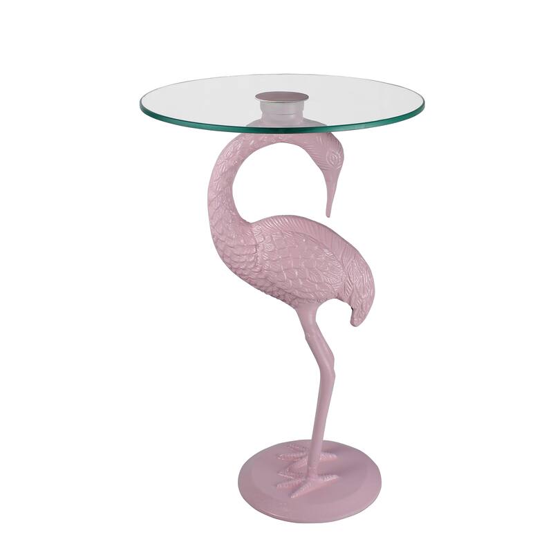 Nysha 25" Glass Top Flamingo End Table, Pink, by JONATHAN Y - Pink/Clear - Glass
