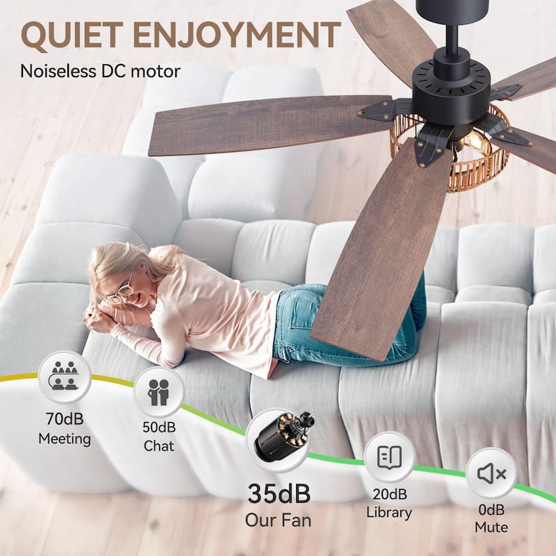 52" Farmhouse Reversible 5-Blade Ceiling Fan with Light and Remote