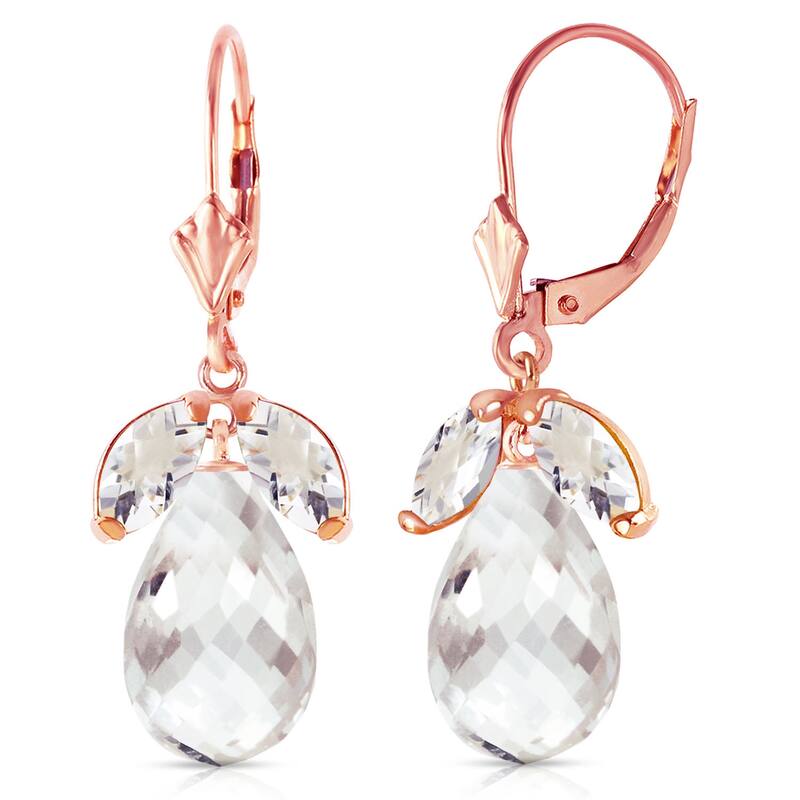14K Solid Gold Leverback Gemstone Earrings Natural Rose Topaz Class - Rose