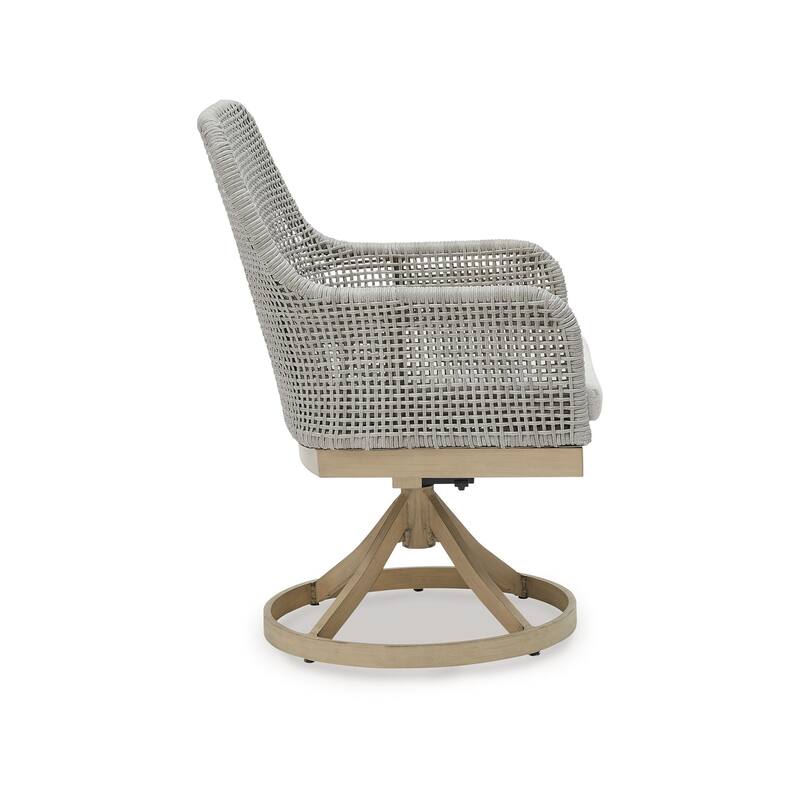 Yami Outdoor Swivel Chair Set of 2, Gray Resin Wicker, Nuvella Seats