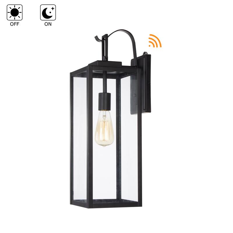 1-Light 22.48in Matte Black Outdoor Wall Lantern with Clear Glass Shade - 1 Pack - Black with Dusk to Dawn
