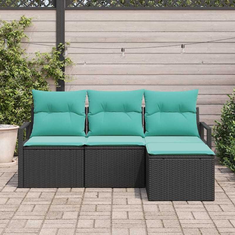vidaXL 4 Garden Sofa Set with Cushions Black Poly Rattan - 68.9 x 46.1 x 27.2