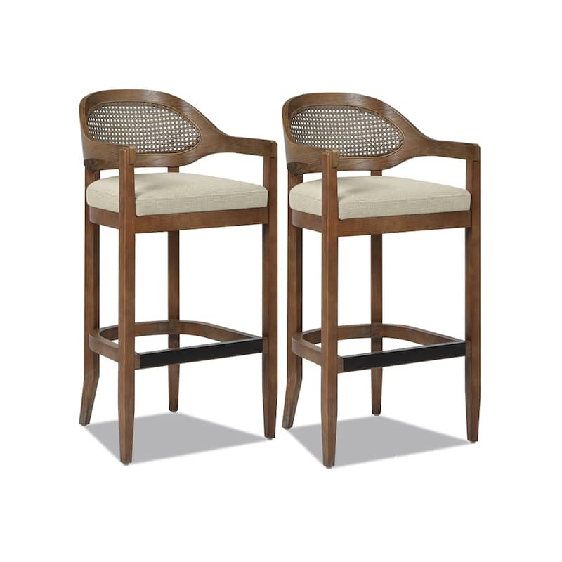 Americana Mid-Century Modern Rattan Cane Back Counter and Bar Stool