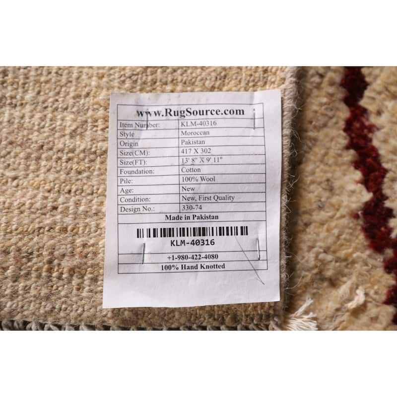 Moroccan Oriental Large Rug Handmade Modern Beige Wool Carpet - 9'11" x 13'8"