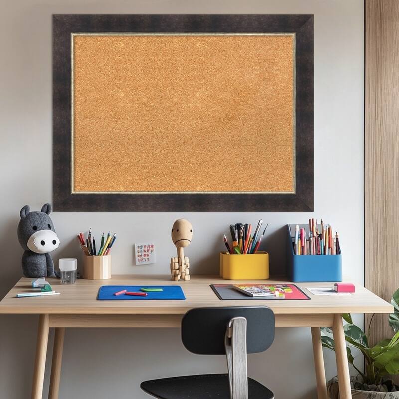 Odin Antique Bronze Wood Framed Cork Board - Bulletin Board, Organization Board, Pin Board