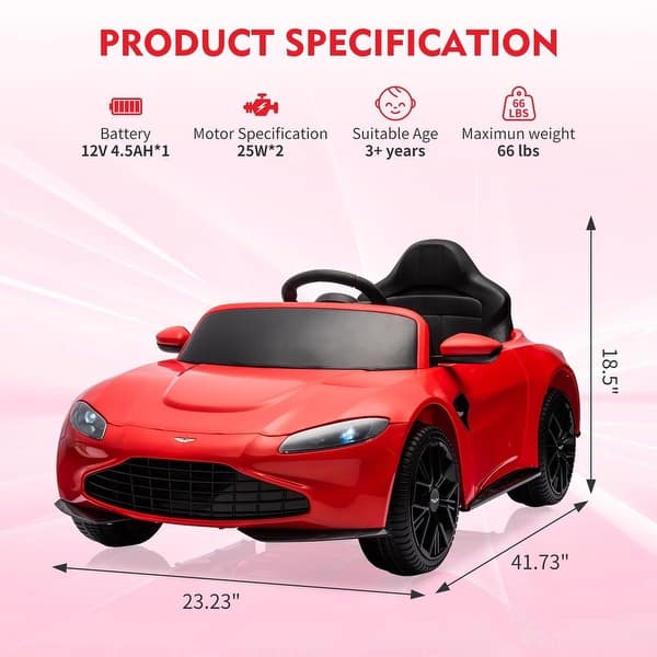 dimension image slide 0 of 4, 12V Ride on Sports Car for Kids Licensed Aston Martin Battery Powered Car
