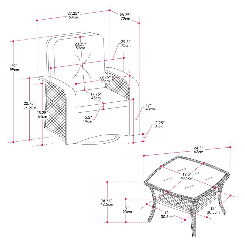 Maybelle Swivel Patio Chairs Set, 3pc