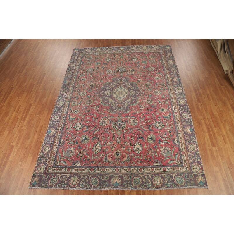 Pink Tabriz Persian Area Rug Hand-Knotted Wool Carpet - 9'0" x 12'5"