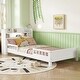 preview thumbnail 4 of 14, Twin Pine Wood Bed with Bookcase Headboard, LED Motion Sensor Light, Guardrails, White