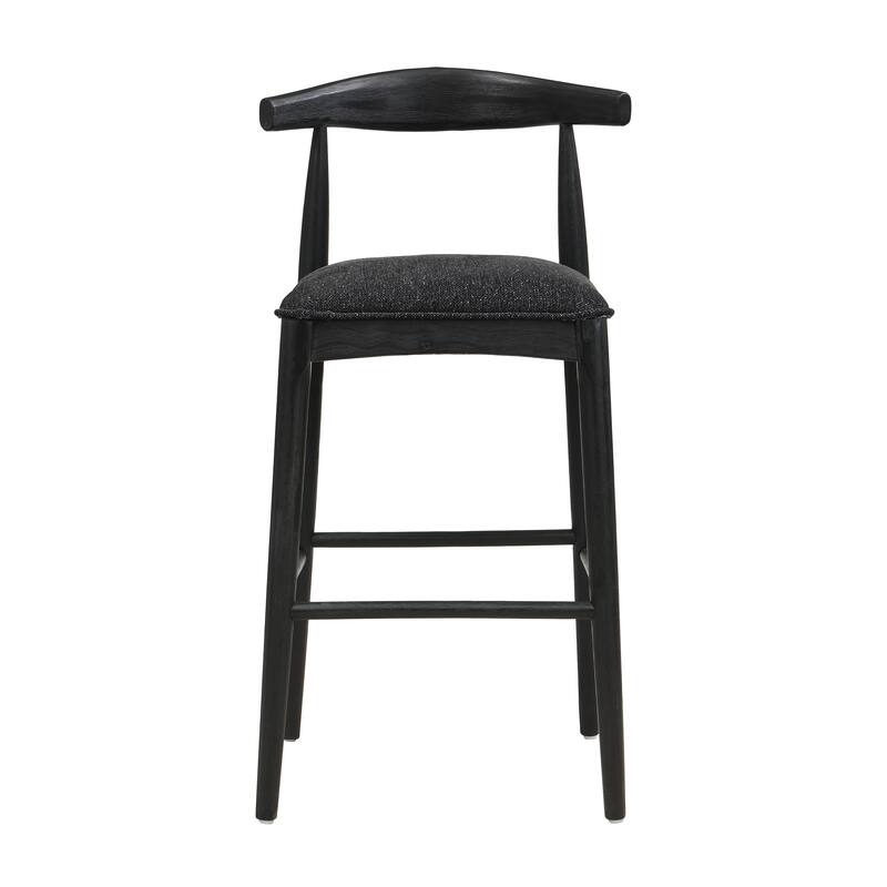 Fabric Upholstered Bar Stools Set of 2, Counter Stools with Ergonomic Footrest, Wooden Dining Chairs with Tapered Legs