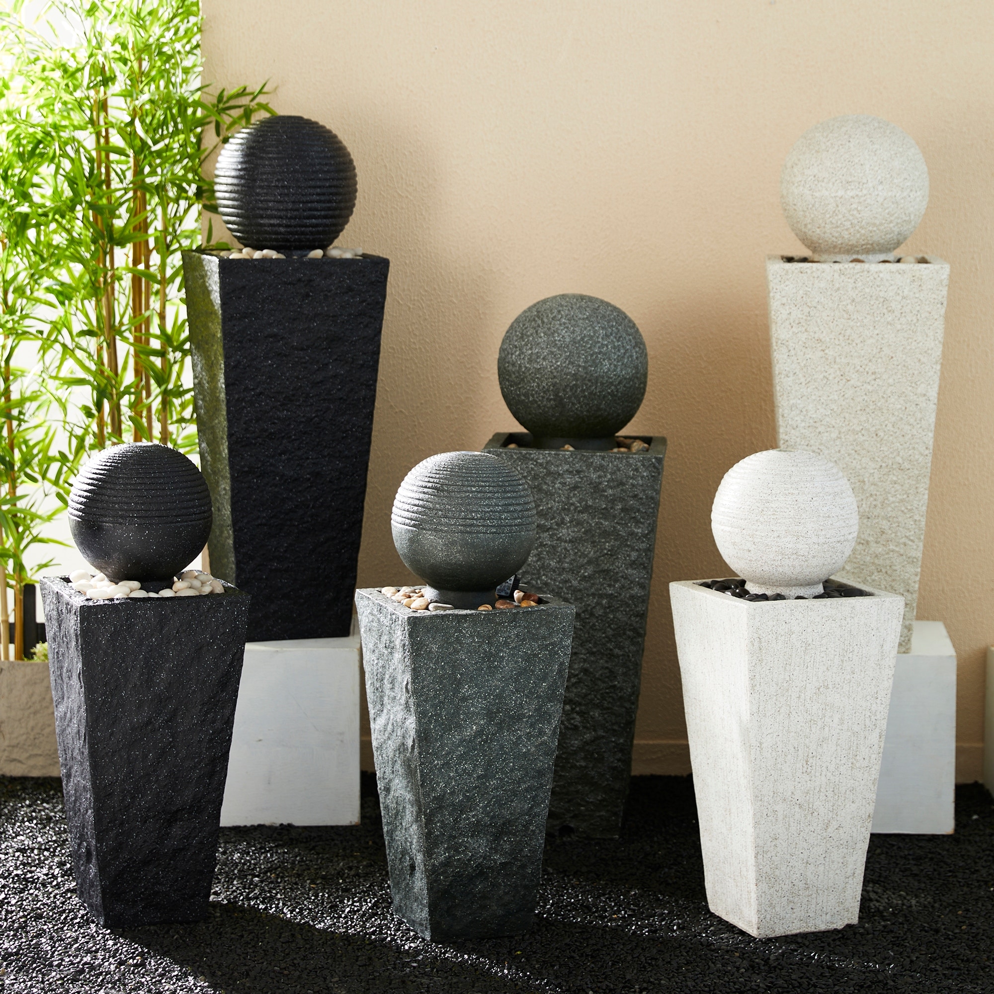 Glitzhome 32H/36.5H/40H/40.5H Floating Pedestal Sphere Polyresin LED Garden Fountain with Pebbles