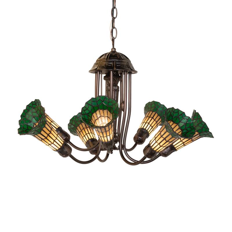24" Wide Stained Glass Pond Lily 7 Light Chandelier - N/A - Multi
