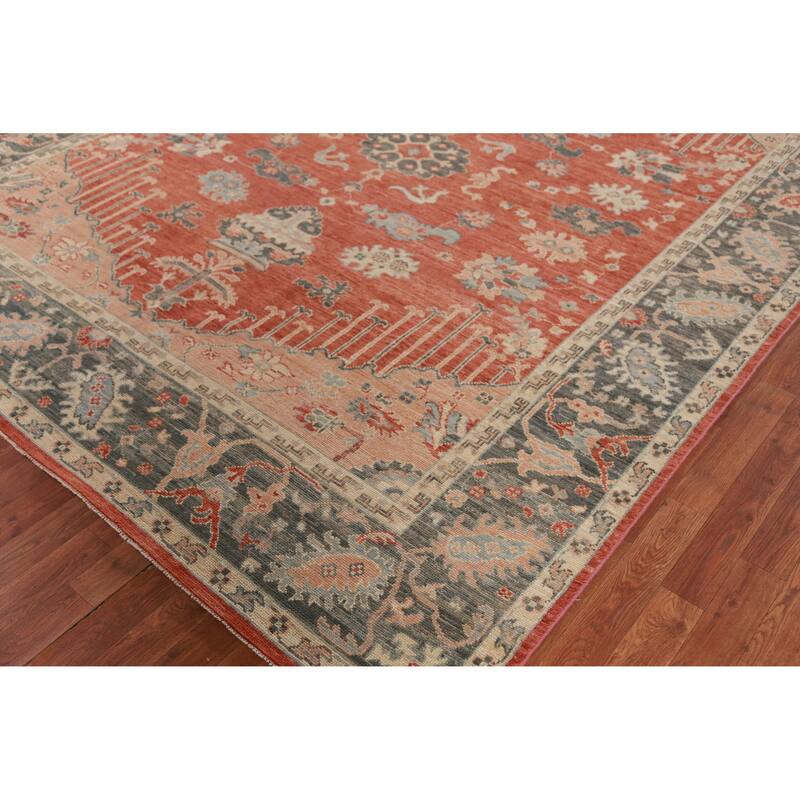 Hand Knotted Oriental 100% Wool Carpet Transitional All-Over Oranges & Rust Oushak Area Rug - 10' 2'' X 8' 3''
