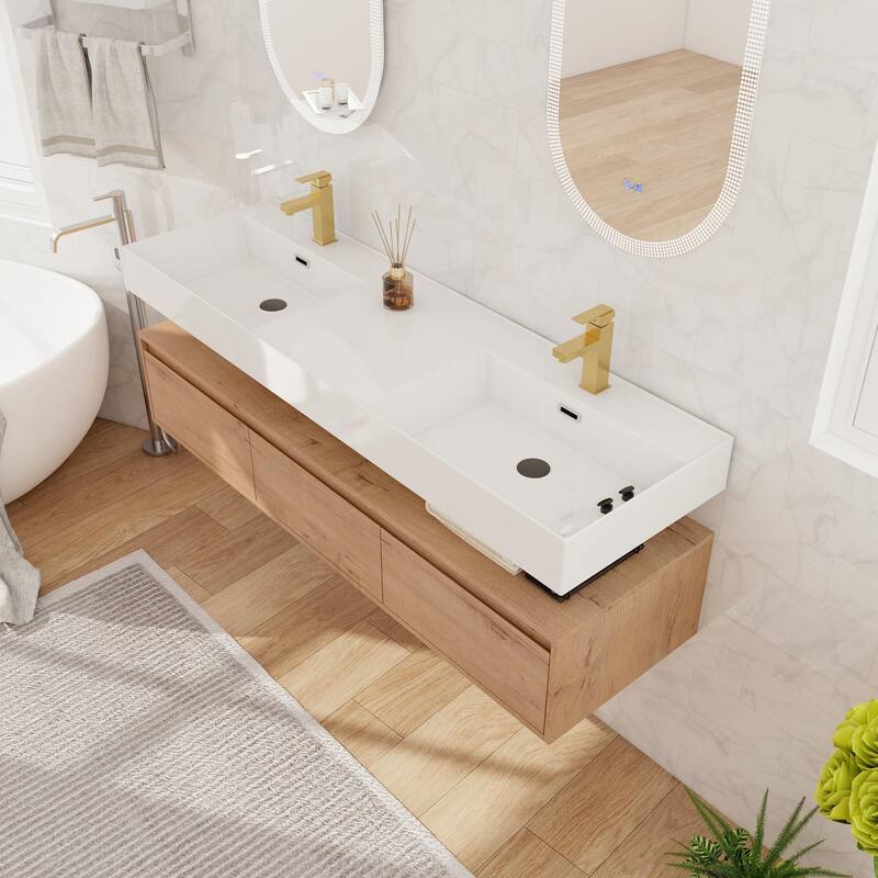 Beingnext 30"/60" Wall Mounted Bathroom Vanity with Sink, Floating Bathroom Vanity with Soft Close Drawer