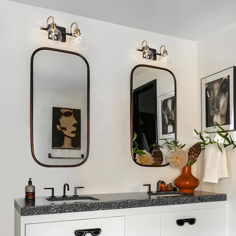 Modern Black Gold Bathroom Vanity Lights Globe Glass Wall Sconce