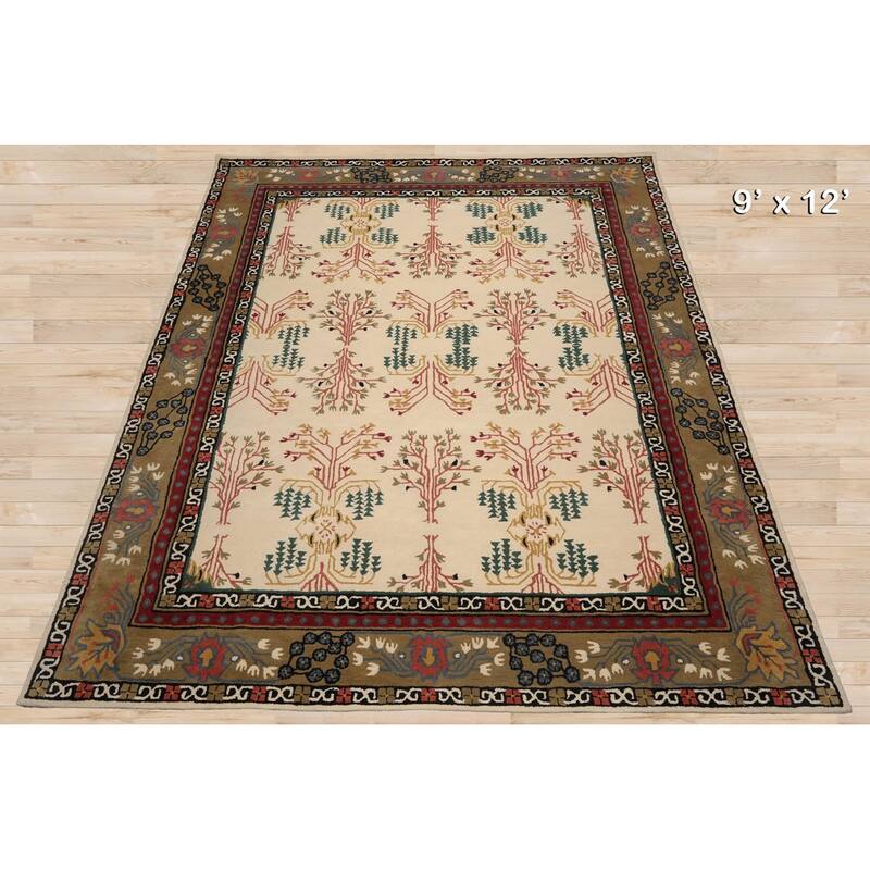 Hand Tufted Hand Made Wool Transitional Oriental Area Rug Olive Green