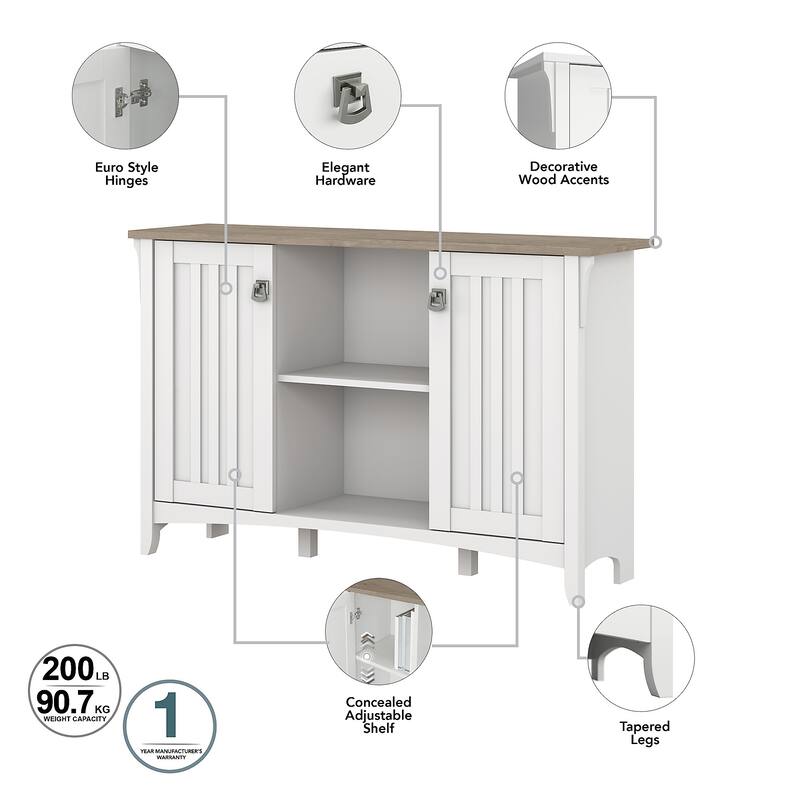 Bush Furniture Salinas Accent Storage Cabinet – Gray, 2 Doors, Farmhouse Style, 46"W X 13"D X 30"H