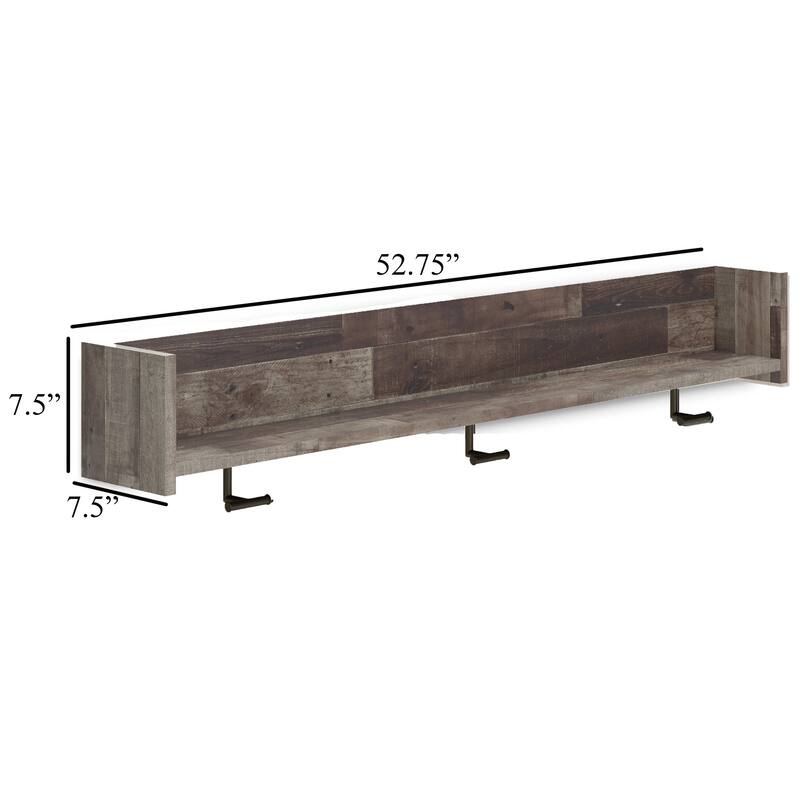 Elis Wall Mounted Coat Rack with 3 Hooks and Shelf, Butcher Block Gray