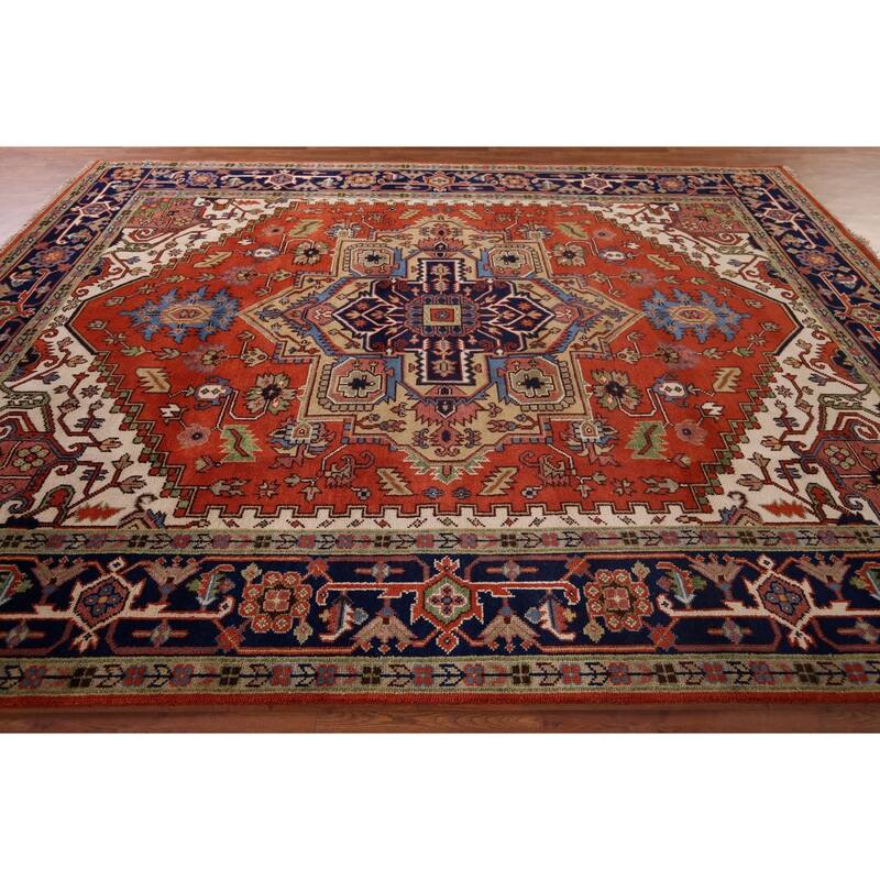 Orange Heriz Serapi Indian Area Rug Handmade Wool Carpet - 9'1"x 11'9"
