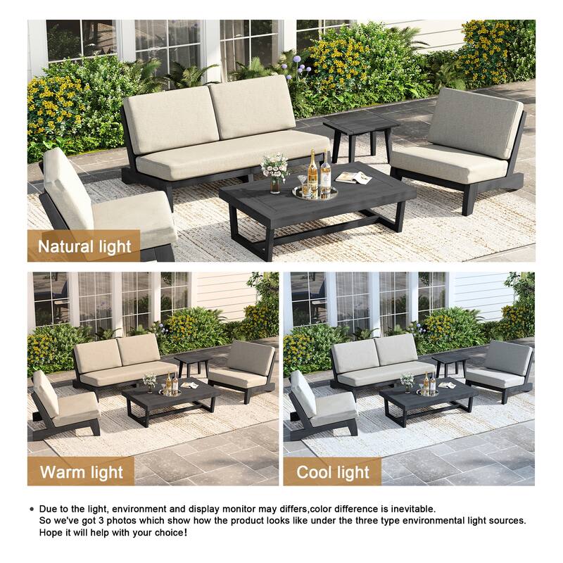Casual Teak Wood 5-Piece Outdoor Patio Conversation Set