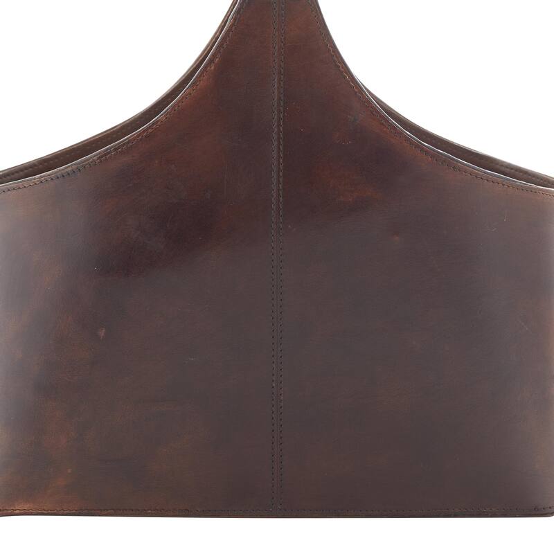 Leather Handmade Box Style Single Slot Magazine Holder with Buckle Handle - Brown, Dark Brown, Gray or Black - Roche River Decor