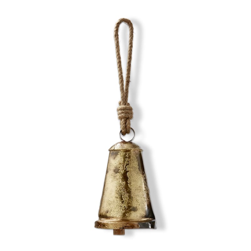 Heritage Bell Large Decorative Object - Antique Brass Gold Holiday Decor, 7.5" H x 4.5" L x 4.5" W