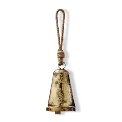 Heritage Bell Large Decorative Object - Antique Brass Gold Holiday Decor, 7.5" H x 4.5" L x 4.5" W