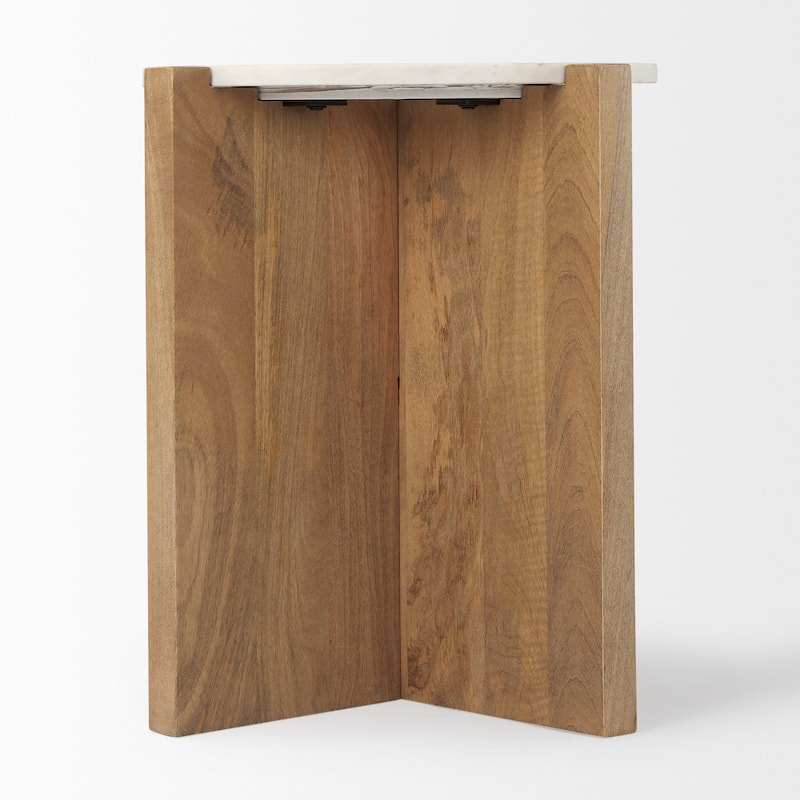 Bianca Round Light Brown Solid Wood & Marble Accent Table - 22"L x 22"W x 22"H