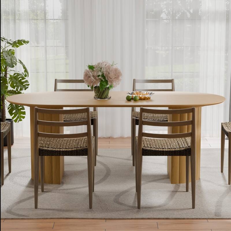 79" Oval Solid Wood Dining Table Duble Pedestal Seats 6