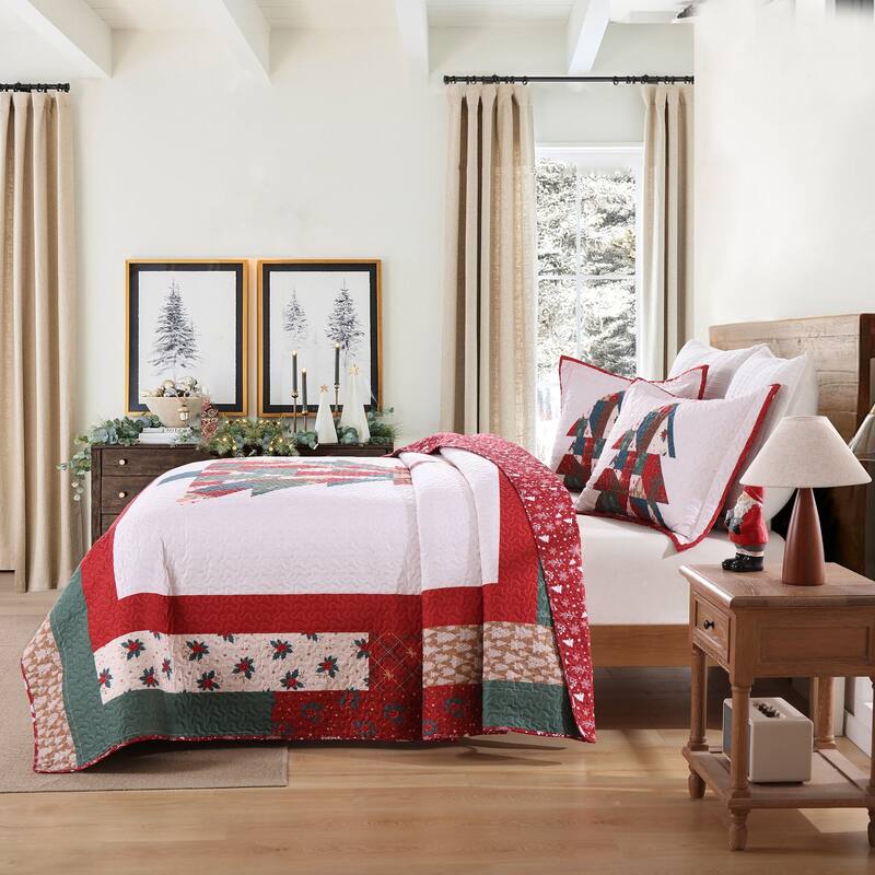 3 Pcs Patchwork Christmas Tree Quilt Set