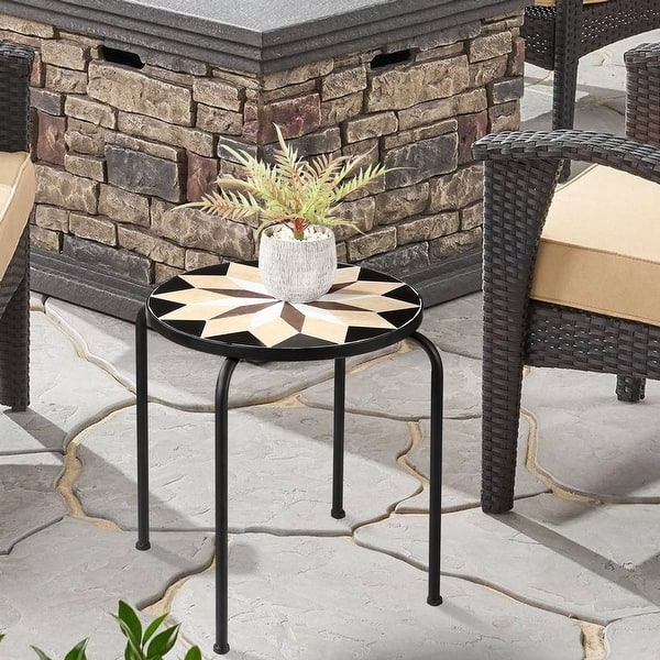 Ledel Outdoor Ceramic Side Table Mosaic Patio Plant Stand On Sale