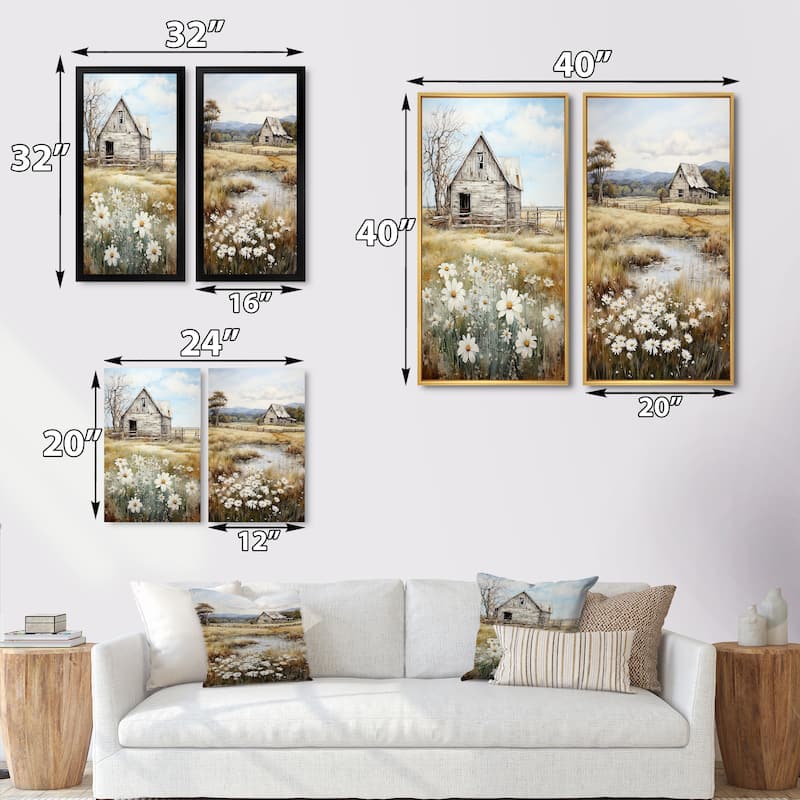 Designart "Farmhouse Quiet Retreat" Farm Framed Wall Art Set Of 2 - White Gallery Set For Office Decor