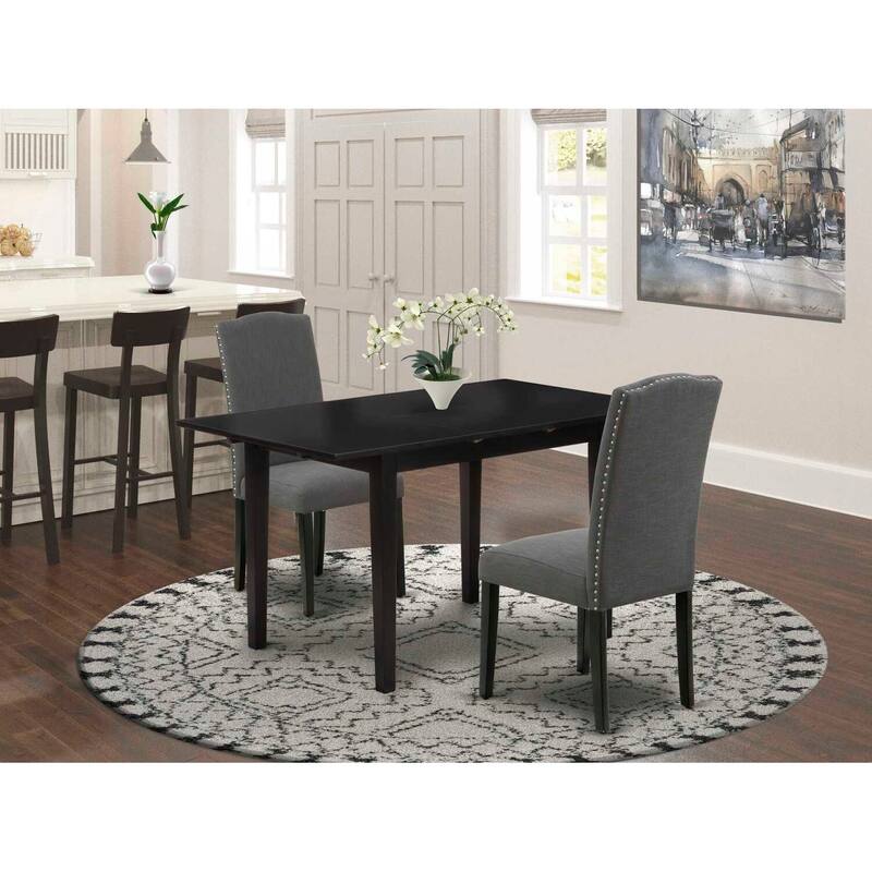 HomeStock 3-Piece Black Finish Rectangular Solid Wood Top with Butterfly Leaf Dining Table Set