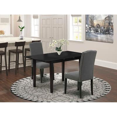 HomeStock 3-Piece Black Finish Rectangular Solid Wood Top with Butterfly Leaf Dining Table Set