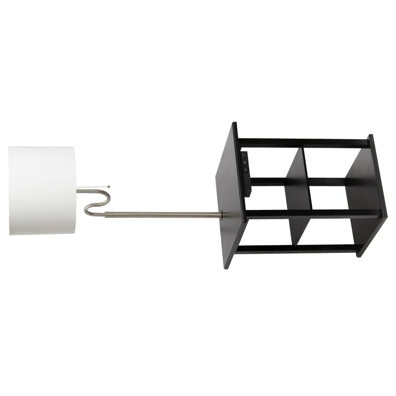 2 Tier End Table Floor Lamp with White Drum Shade - 57" - Black
