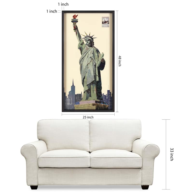 Empire Art "Lady Liberty" Alex Zeng's dimensional collage, under glass & a black shadow box frame