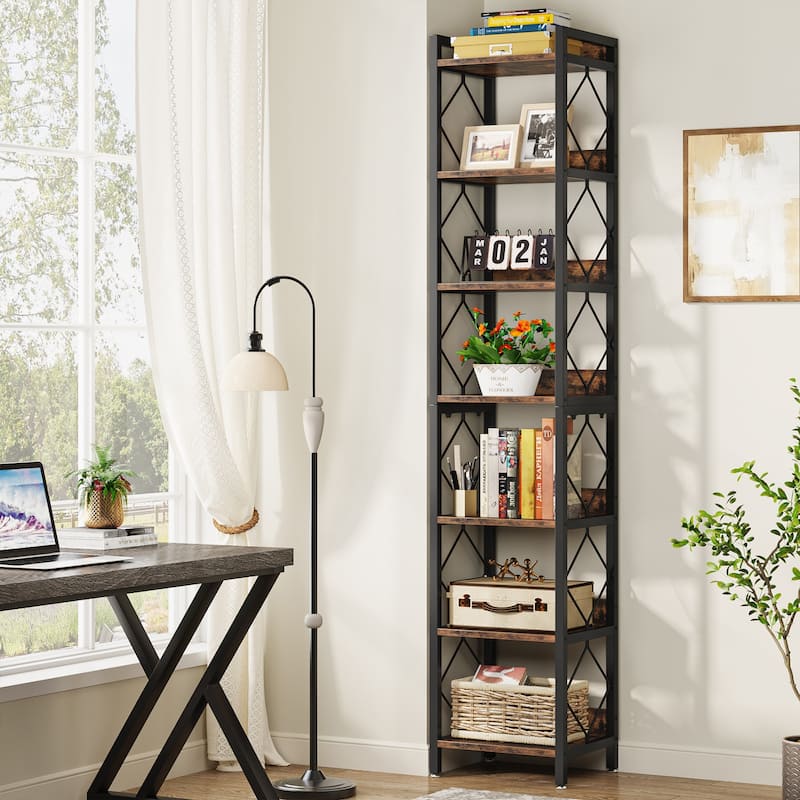 78.7 Inch Extra Tall Narrow Bookshelf, 7 Tier Corner Bookcase